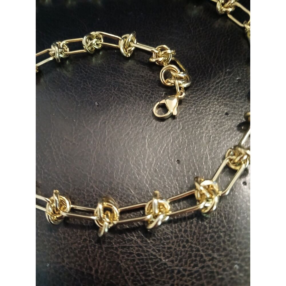 Gold Chain Link Barbed Wire Necklace Ring Set Men Women - Picture 2 of 7
